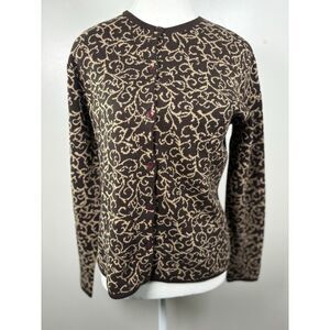 Vintage Talbots Cardigan Women's S Brown Tan Filigree Silk Cashmere Knit Blend